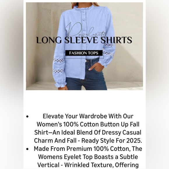 Light Blue Peasant Embroidered Top | Long Sleeve & Buttons | Cotton | M | New - Picture 12 of 14